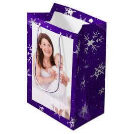 White Snowflakes Blue-Paars Backgrd Med Gift Bag Medium Cadeauzakje