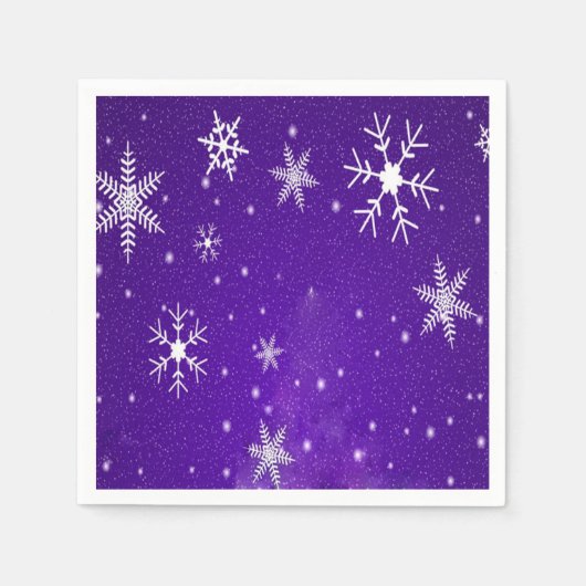 White Snowflakes Blue-Paars Backgrd Paper Napkins Servetten (Voorkant)