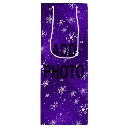 White Snowflakes Blue-Paars Backgrd Wine Gift Bag Wijn Cadeautas (Voorkant)