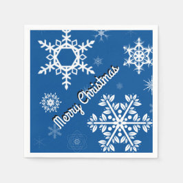 White Snowflakes Blue Paper Napkins Servet