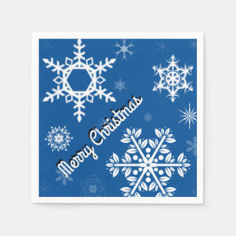 White Snowflakes Blue Paper Napkins Servet