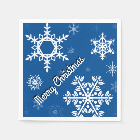 White Snowflakes Blue Paper Napkins Servet (Voorkant)