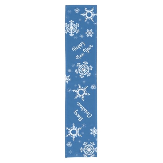 White Snowflakes Blue Table Runner Korte Tafelloper (Voorkant)