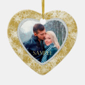 White Snowflakes Border op Gold Photo Template Keramisch Ornament (Voorkant)