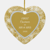 White Snowflakes Border op Gold Photo Template Keramisch Ornament (Achterkant)