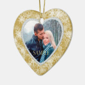 White Snowflakes Border op Gold Photo Template Keramisch Ornament (Links)