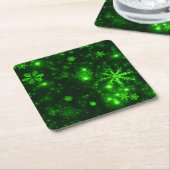 White Snowflakes Deep Green Paper Onderzetters (Schuin)