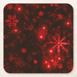 White Snowflakes Deep Red Backgred Paper Onderzett Kartonnen Onderzetters