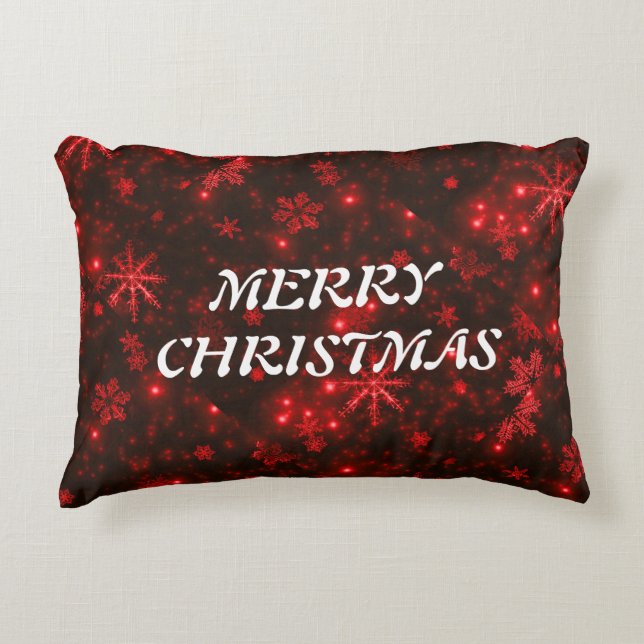 White Snowflakes Deep Red Background Pillow Accent Kussen (Voorkant)