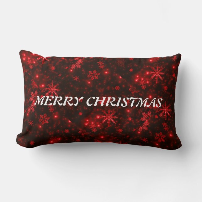 White Snowflakes Deep Red Bkgd Sierkussen Lumbar Kussen (Voorkant)