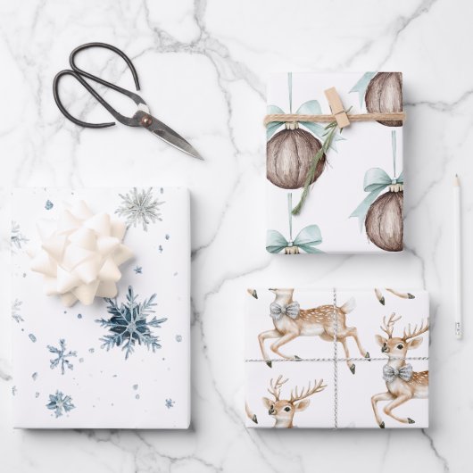 White Snowflakes Deer Coconut Ornaments Inpakpapier Vel (Voorkant)