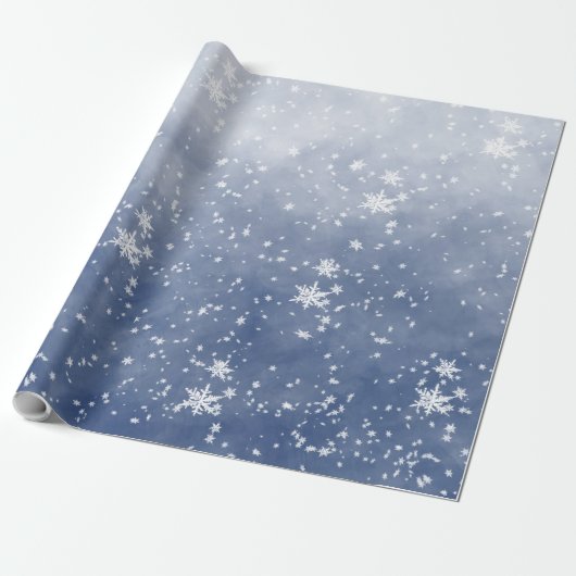 White Snowflakes Falling Winter Dusk Sky Cadeaupapier (Uitgerold)