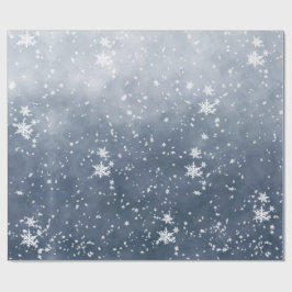 White Snowflakes Falling Winter Night Sky Cadeaupapier