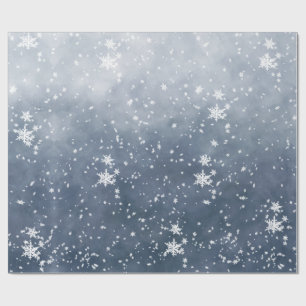 White Snowflakes Falling Winter Night Sky Cadeaupapier