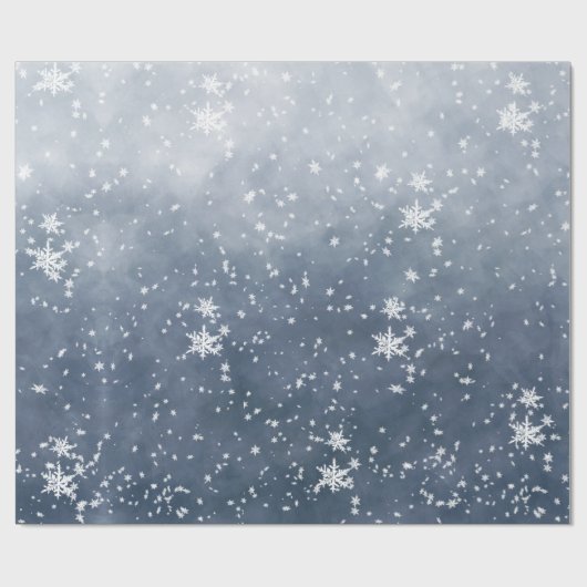White Snowflakes Falling Winter Night Sky Cadeaupapier (Vlak)