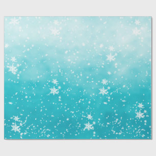 White Snowflakes Falling Winter Turquoise Ombre Cadeaupapier