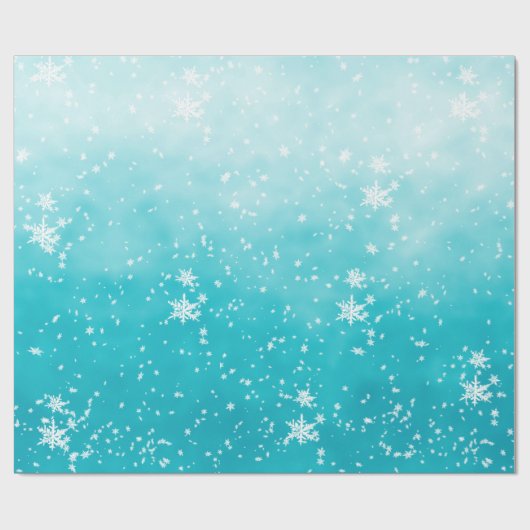 White Snowflakes Falling Winter Turquoise Ombre Cadeaupapier (Vlak)