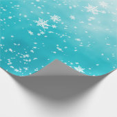 White Snowflakes Falling Winter Turquoise Ombre Cadeaupapier (Hoek)