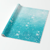 White Snowflakes Falling Winter Turquoise Ombre Cadeaupapier (Uitgerold)