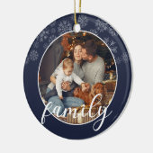 White Snowflakes Family Dark Blue Foto Keramisch Ornament (Links)