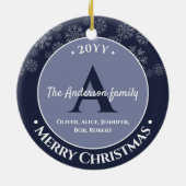 White Snowflakes Family Dark Blue Foto Keramisch Ornament (Achterkant)