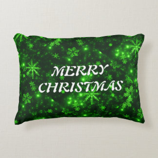 White Snowflakes Green Background Pillow Accent Kussen