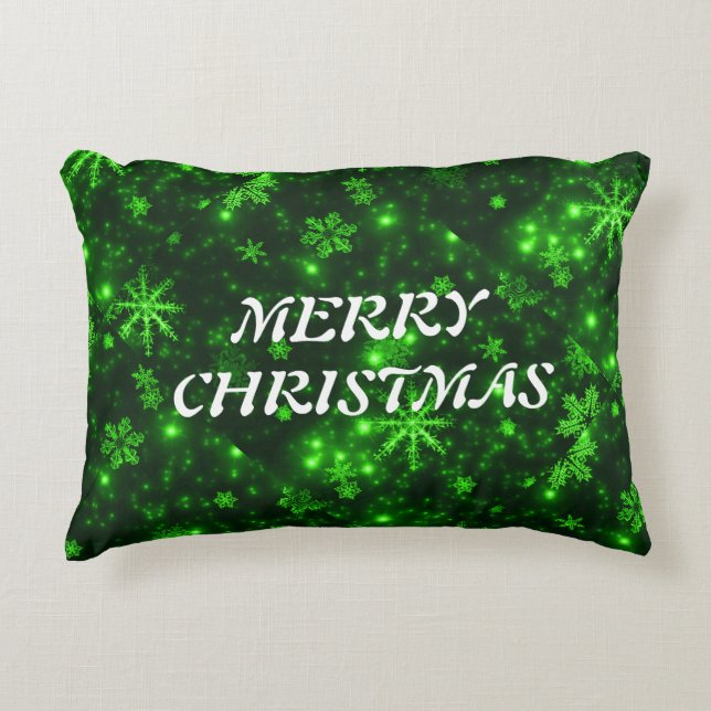 White Snowflakes Green Background Pillow Accent Kussen (Voorkant)