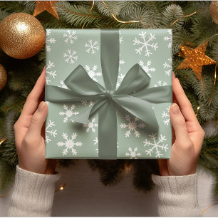 White Snowflakes Green op Background Kerstmis Cadeaupapier