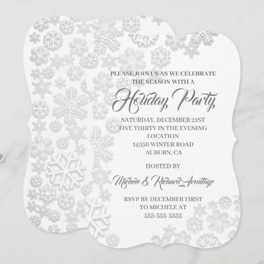 White Snowflakes Holiday Kaart (Voorkant / Achterkant)
