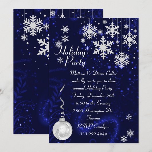 White Snowflakes Holiday Party Uitnodiging (Voorkant / Achterkant)