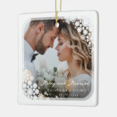 White Snowflakes Lijst Chic Holiday Weduwfoto Keramisch Ornament (Links)