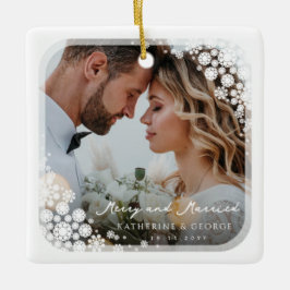 White Snowflakes Lijst Chic Holiday Weduwfoto Keramisch Ornament