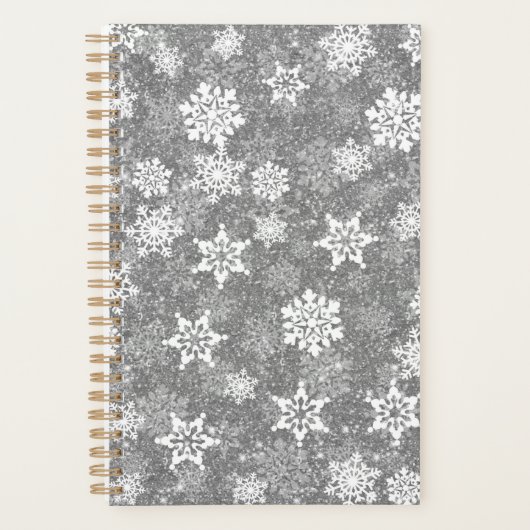 White Snowflakes Luxurious Gray Elegant Christmas Planner (Voorkant)