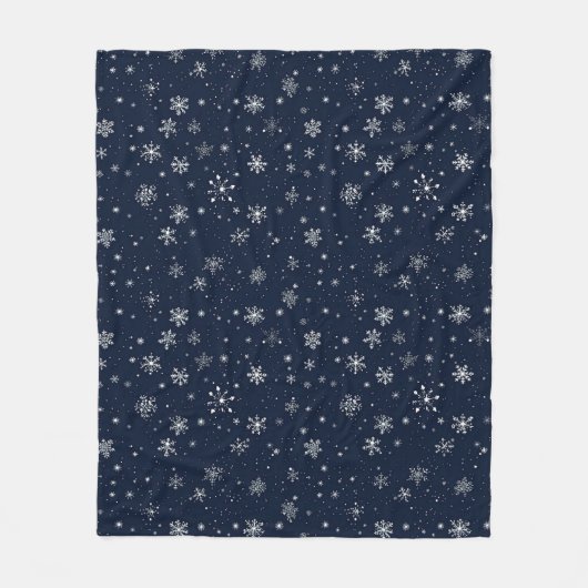 White Snowflakes on a Dark Blue Background Fleece Deken (Voorkant)