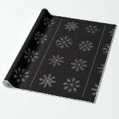 White Snowflakes On Black Background Christmas Wra Cadeaupapier (Uitgerold)