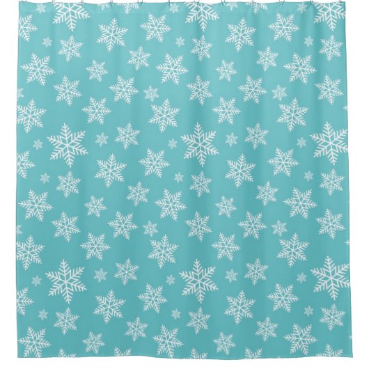 White Snowflakes on Blue Winter Pattern Douchegordijn (Voorkant)