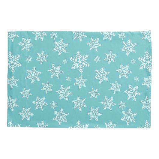 White Snowflakes on Blue Winter Pattern Kussensloop (Achterkant)