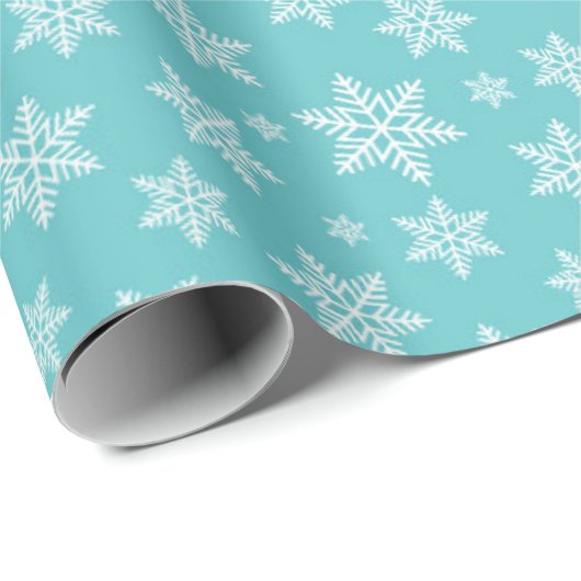 White Snowflakes on Bluw Winter Pattern Cadeaupapier (Rol Hoek)