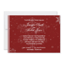 White Snowflakes on Cranberry Wedding Invitation