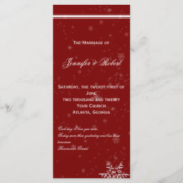 White Snowflakes on Cranberry Wedding Programme Programmakaart