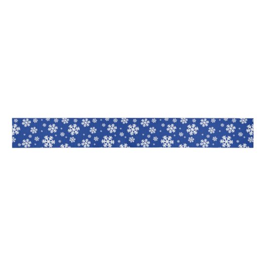 White Snowflakes on Dark Blue Winter Pattern Grosgrain Lint (Voorkant)