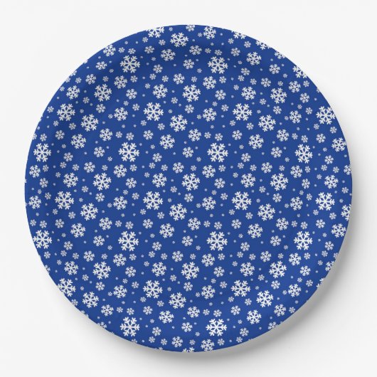 White Snowflakes on Dark Blue Winter Pattern Papieren Bordje (Voorkant)