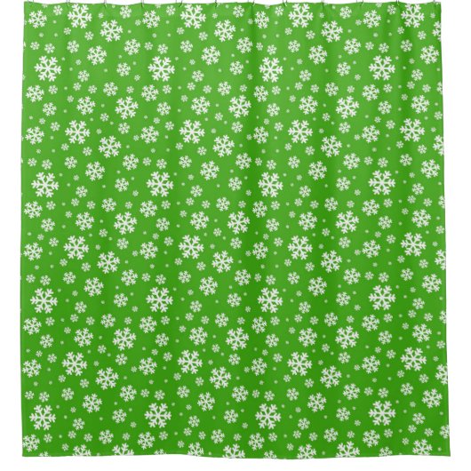White Snowflakes on Green Winter Pattern Douchegordijn (Voorkant)