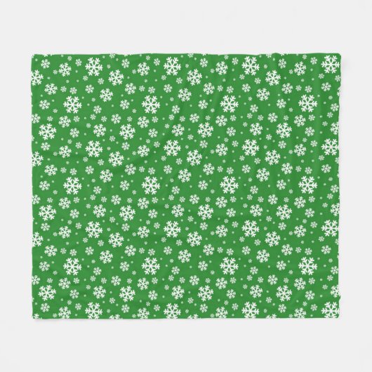 White Snowflakes on green Winter Pattern Fleece Deken (Voorkant (Horizontaal))