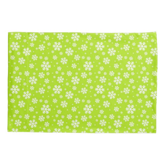 White Snowflakes on Green Winter Pattern Kussensloop (Achterkant)