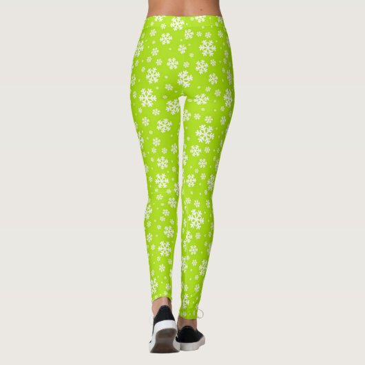 White Snowflakes on Green Winter Pattern Leggings (Achterkant)