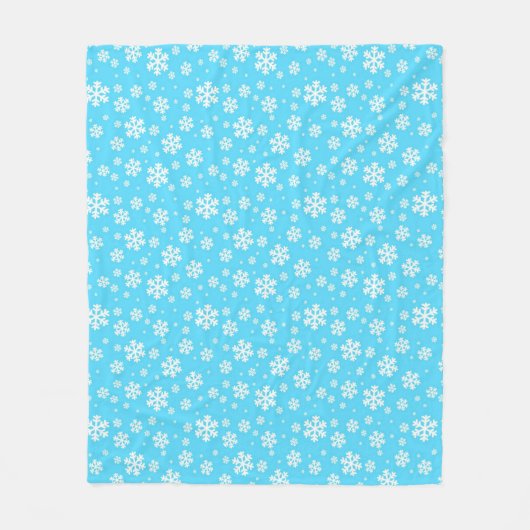 White Snowflakes on Light Blue Winter Pattern Fleece Deken (Voorkant)