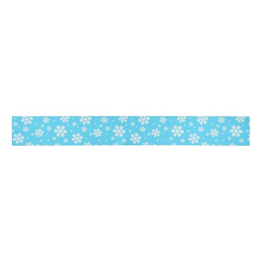 White Snowflakes on Light Blue Winter Pattern Grosgrain Lint (Voorkant)