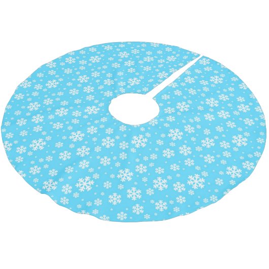 White Snowflakes on Light Blue Winter Pattern Kerstboom Rok (Gekanteld)