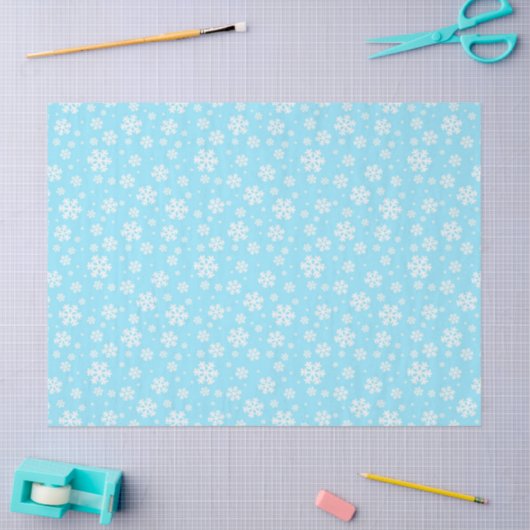 White Snowflakes on Light Blue Winter Pattern Tissuepapier (Craft)